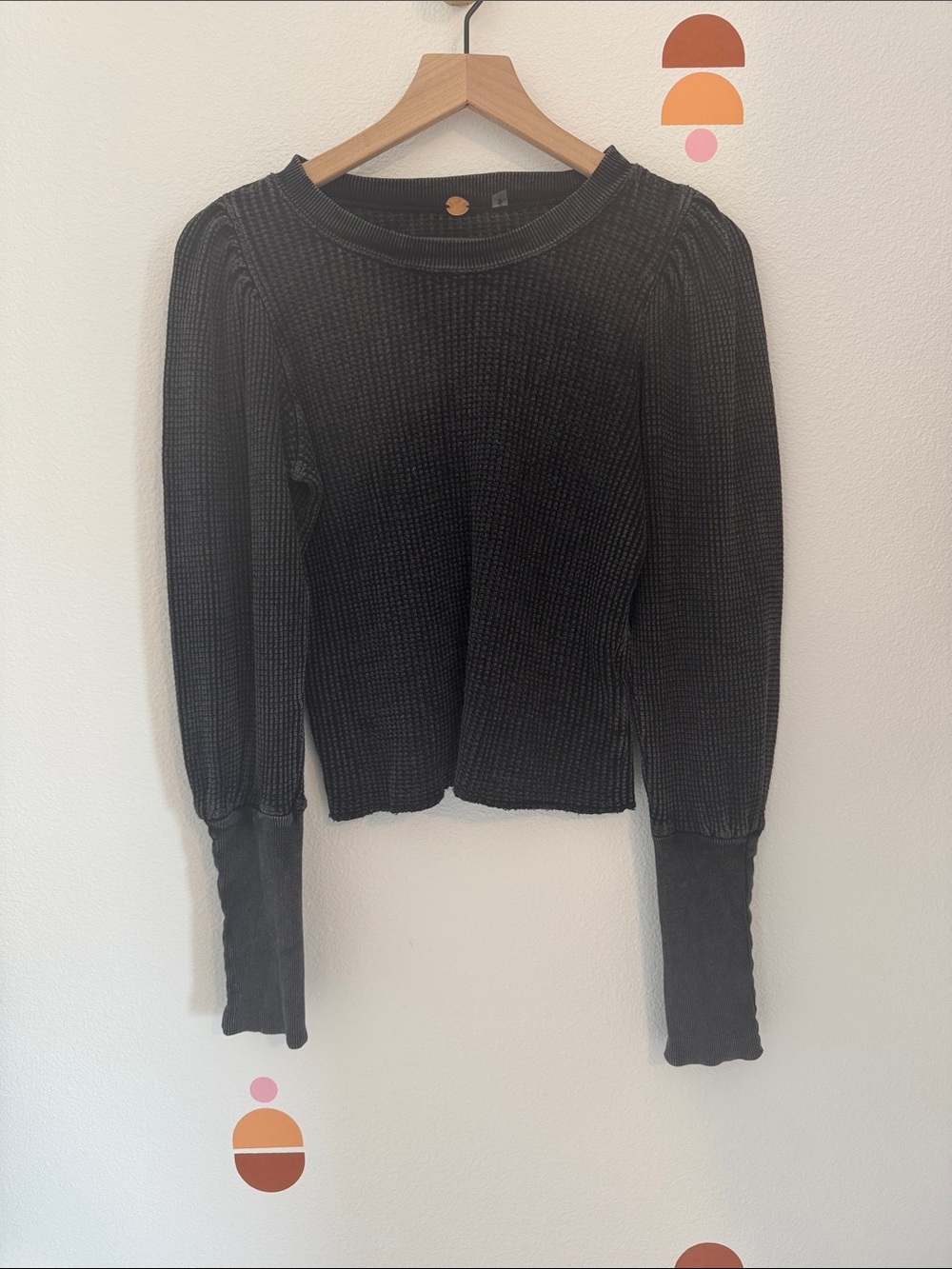 Free People Black Ribbed Long Sleeve Thermal Top N0005